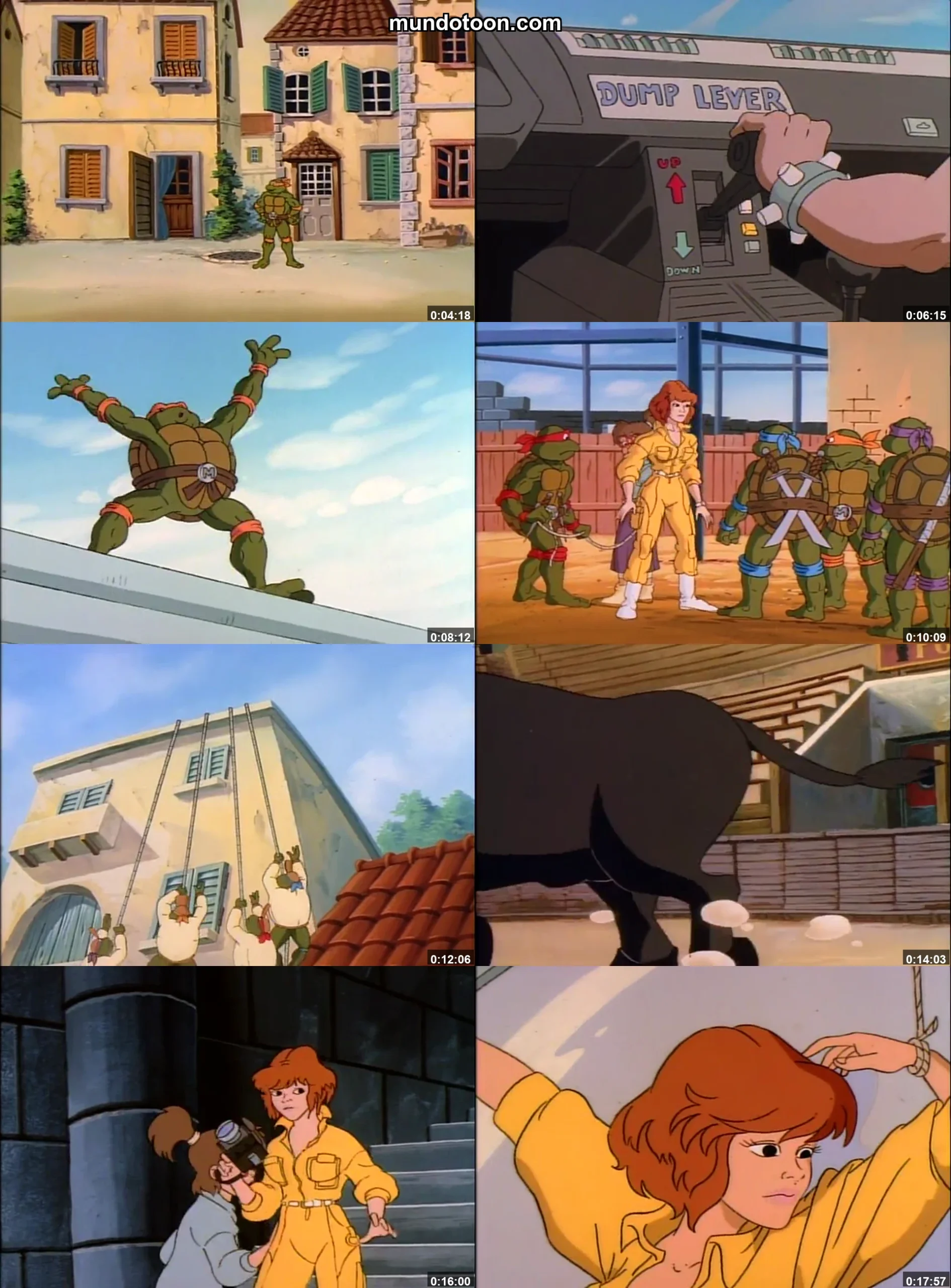 Collage de capturas de pantalla de Las Tortugas Ninja