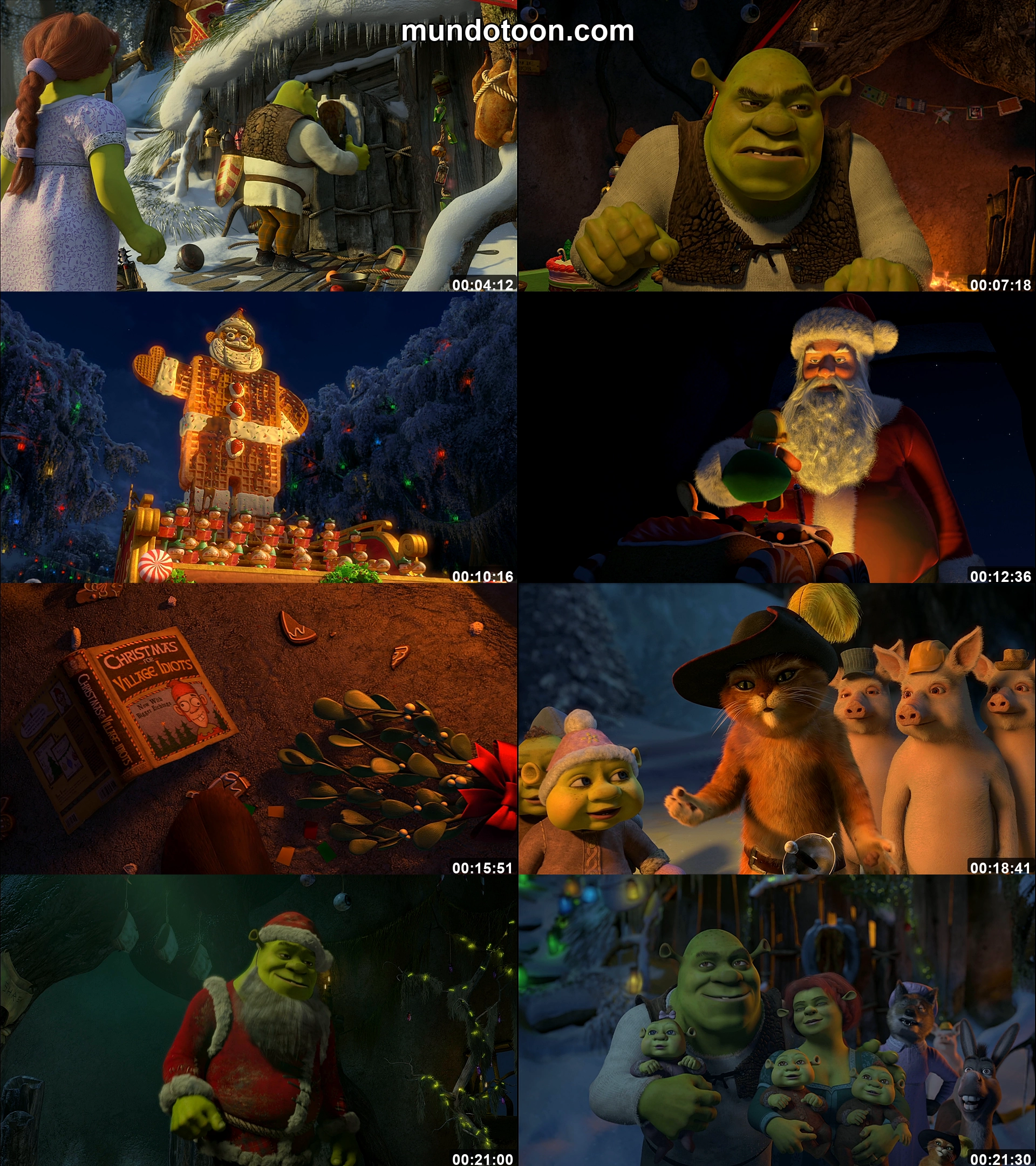 Collage de capturas de pantalla de Shrek ogrorisa la Navidad