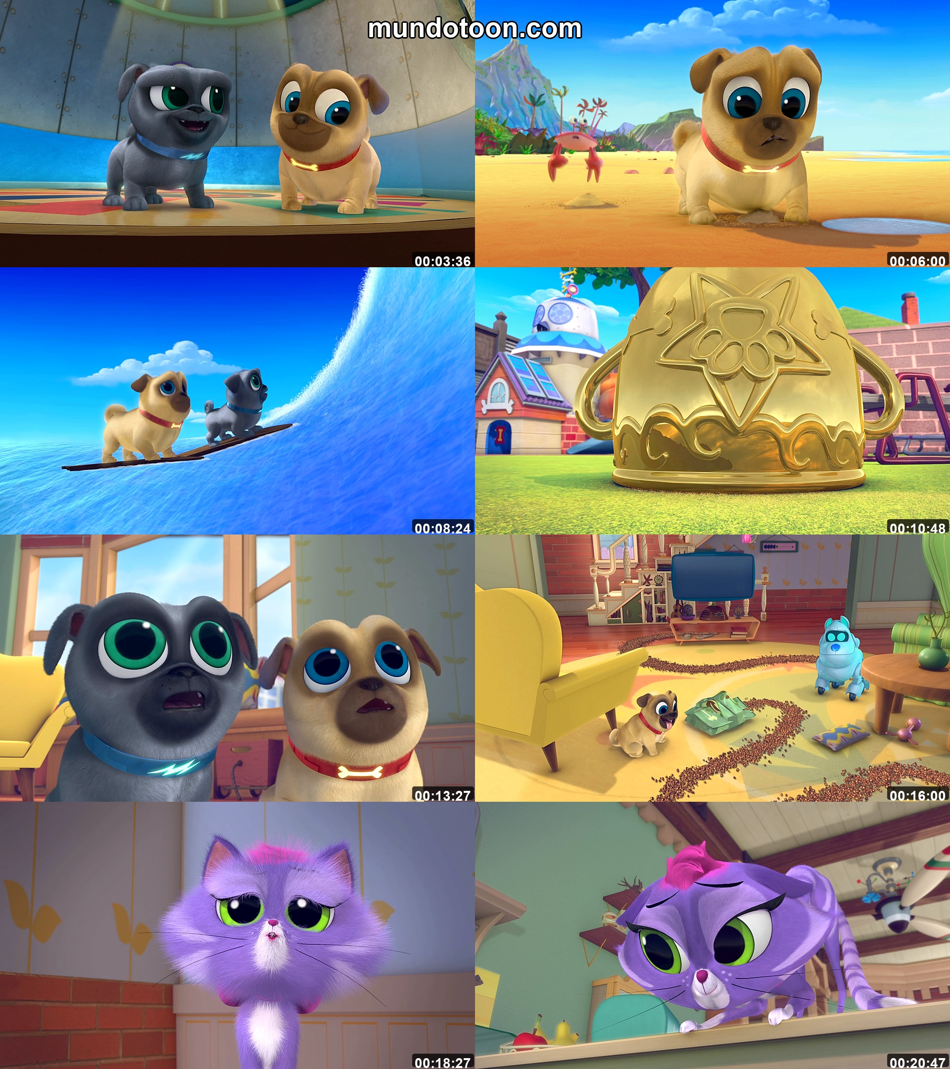Collage de capturas de pantalla de Puppy Dog Pals