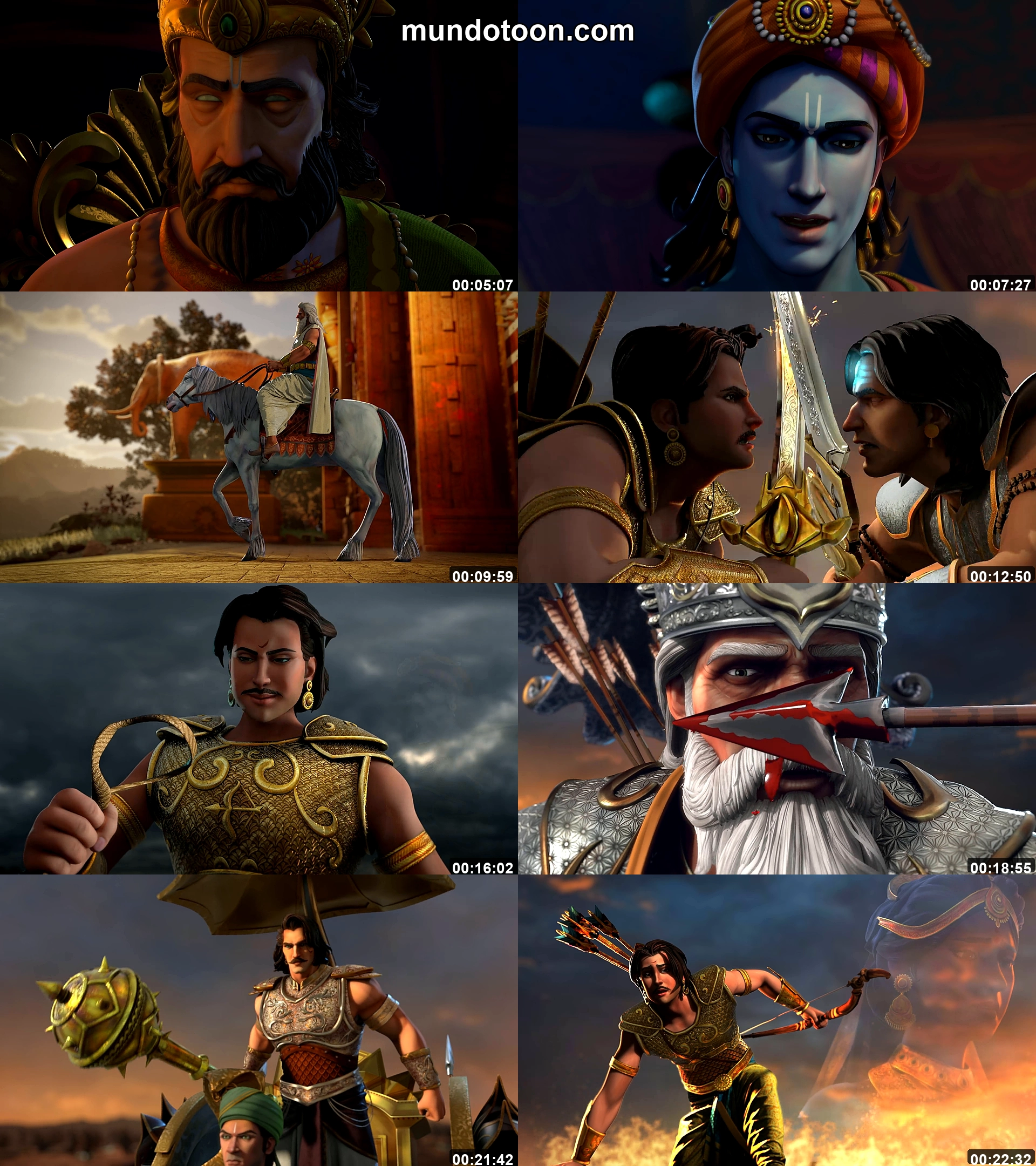 Collage de capturas de pantalla de Kurukshetra: The Great War of Mahabharata