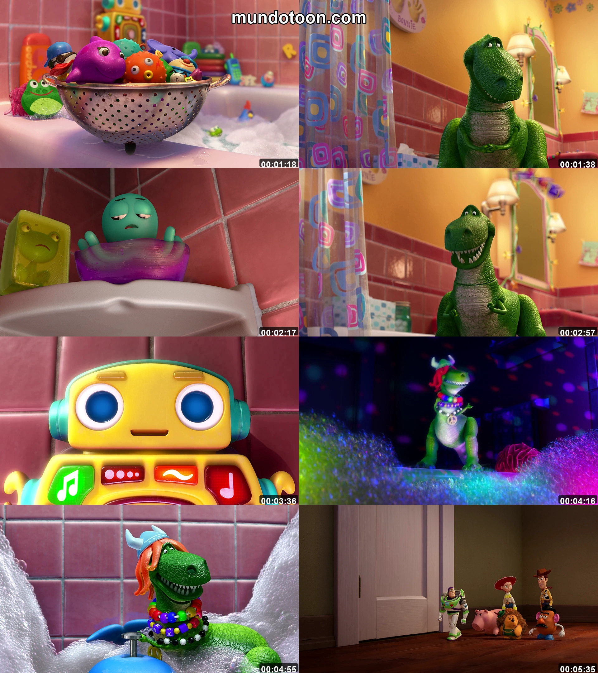 Collage de capturas de pantalla de Toy Story Toons: Fiesta Saurus Rex