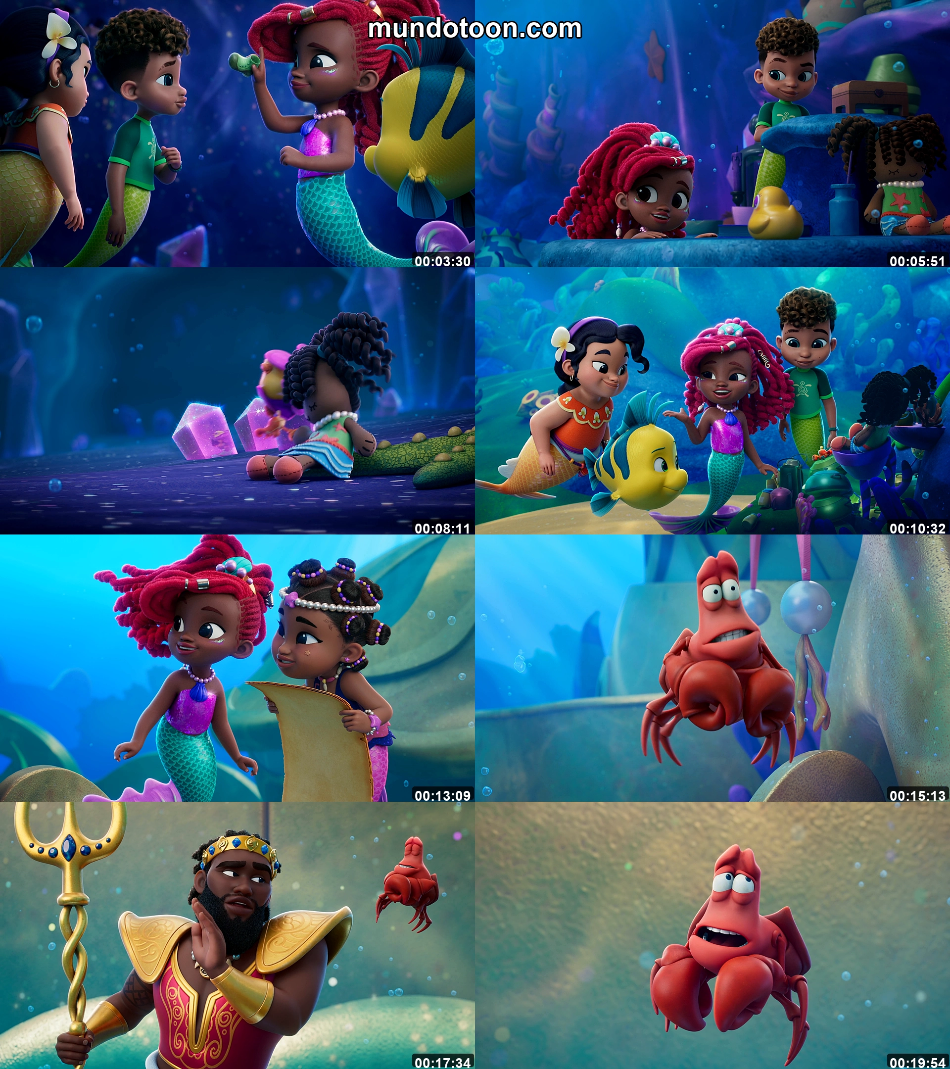 Collage de capturas de pantalla de Ariel: Los cuentos de la Sirenita