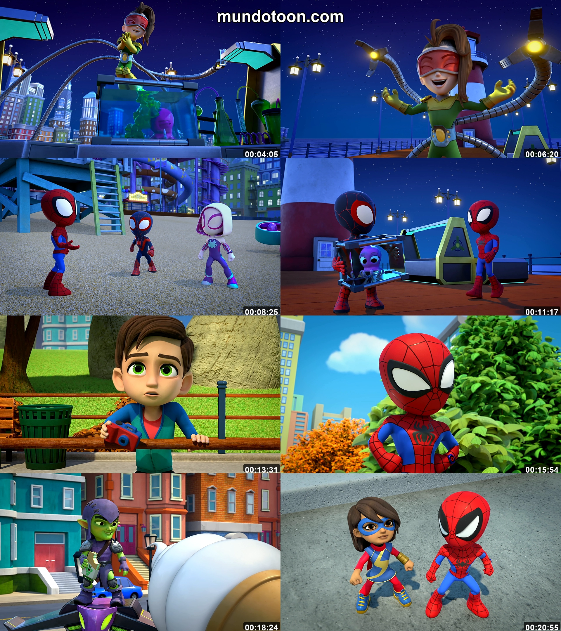 Collage de capturas de pantalla de Spidey y sus Sorprendentes Amigos