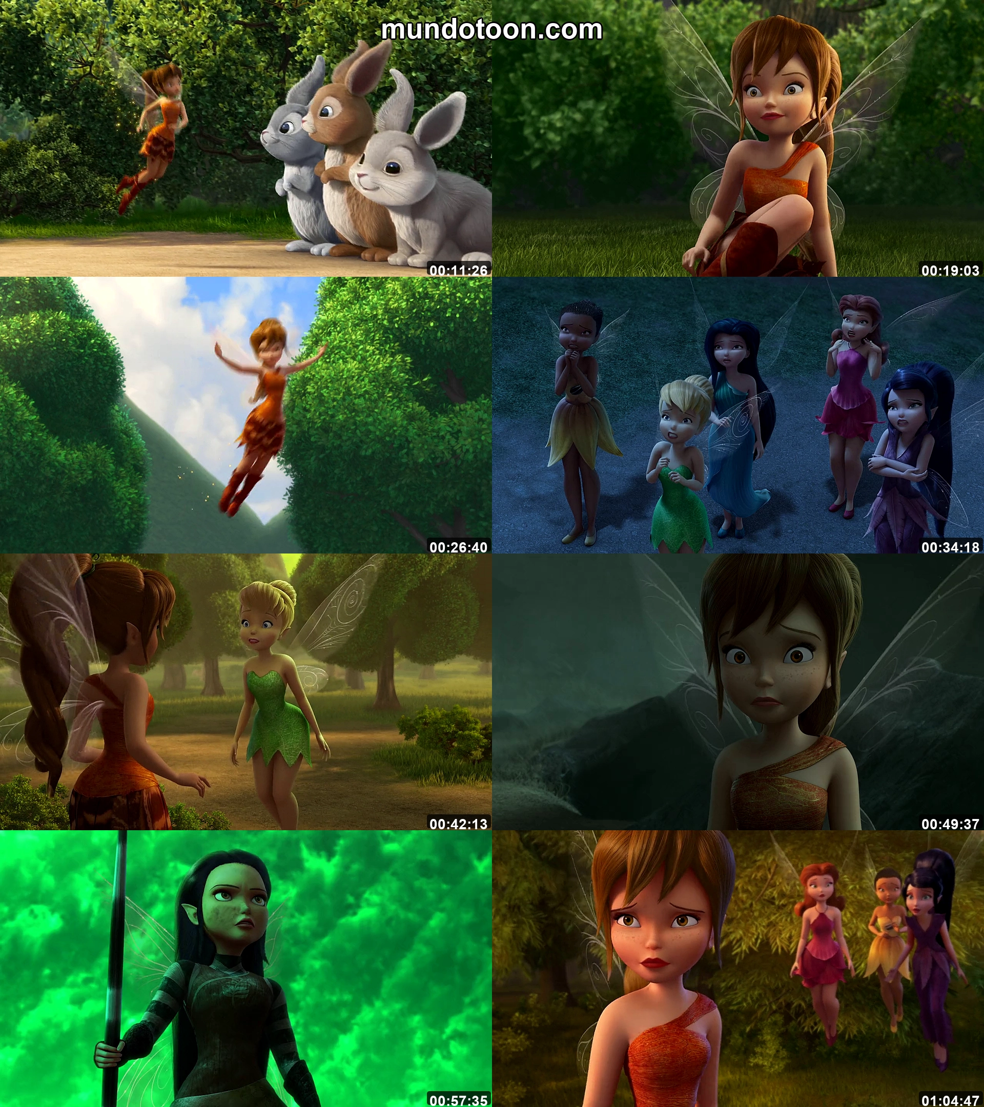 Collage de capturas de pantalla de Tinker Bell y La Bestia de Nunca Jamas