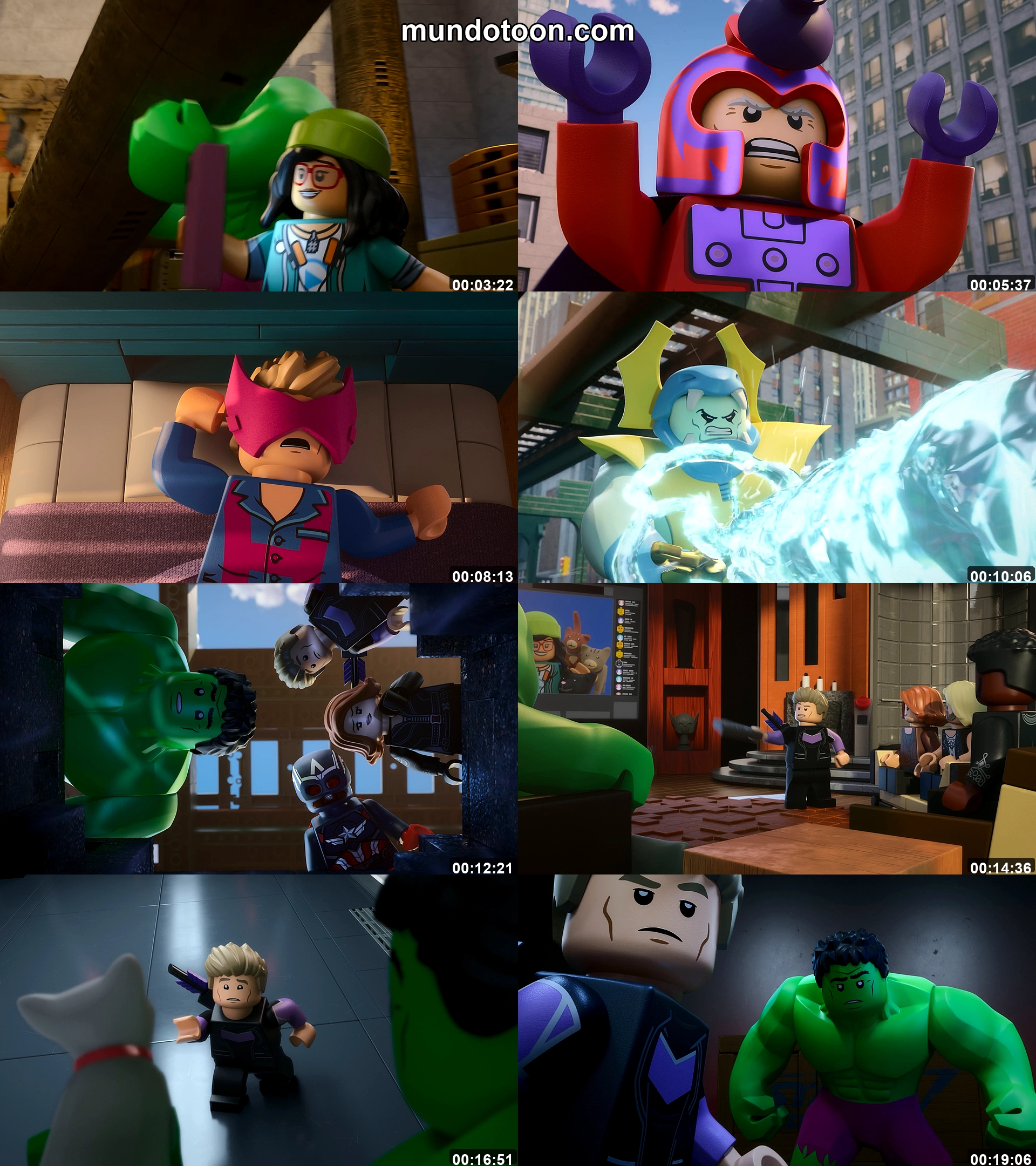 Collage de capturas de pantalla de LEGO Marvel Avengers: Historias extrañas