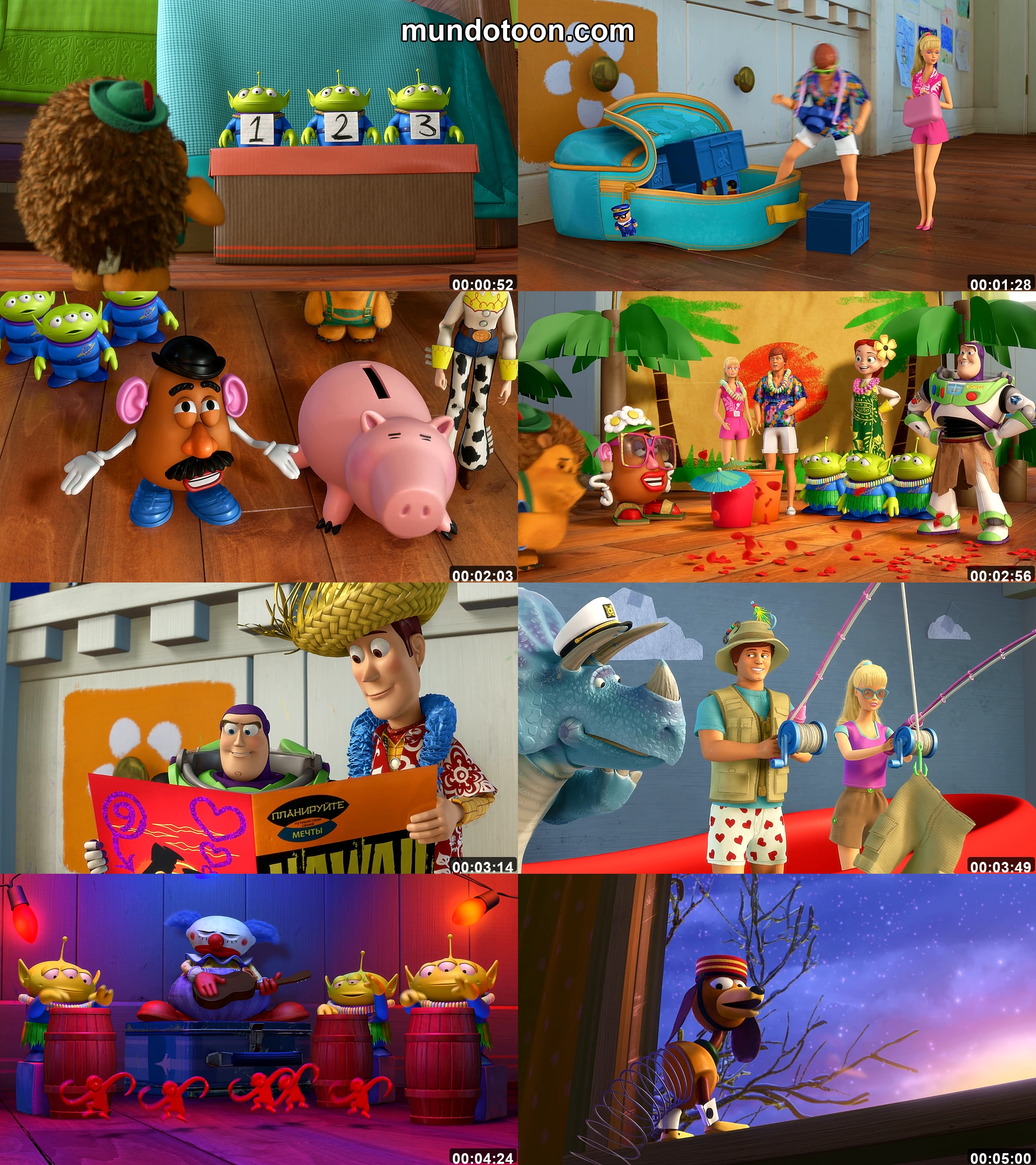 Collage de capturas de pantalla de Toy Story Toons: Vacaciones en Hawaii